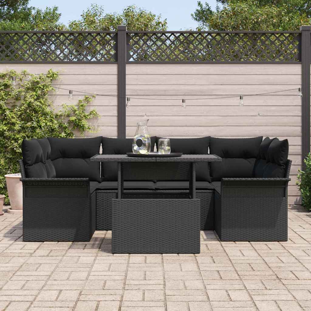 Set Divano da Giardino 7 pcs Nero Rattan in Polipropilene | homemem39