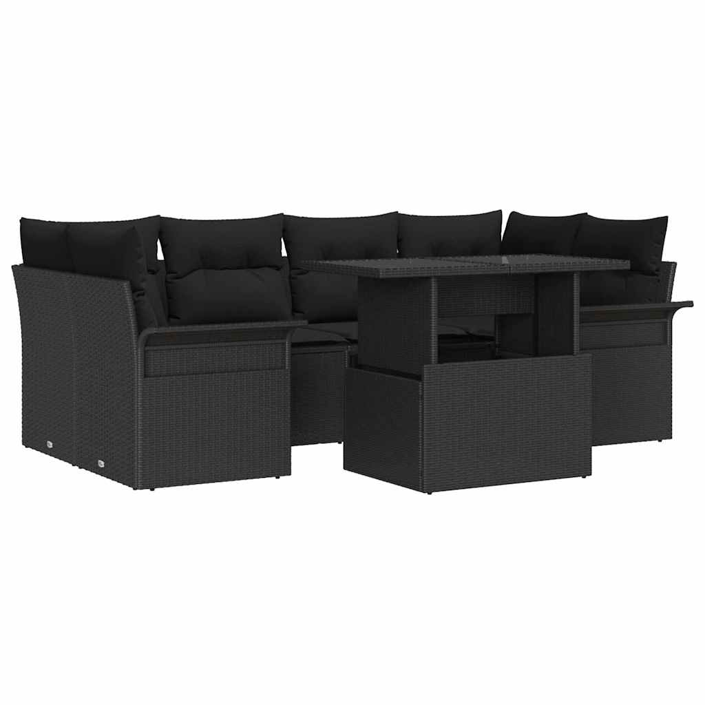 Set Divano da Giardino 7 pcs Nero Rattan in Polipropilene | homemem39