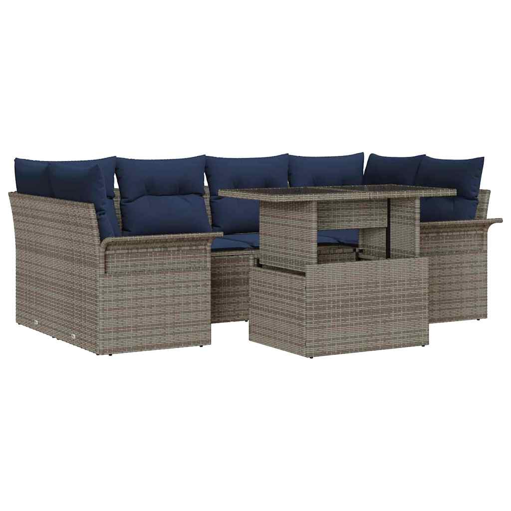 Set Divano da Giardino 7 pcs Grigio Rattan in Polipropilene | homemem39