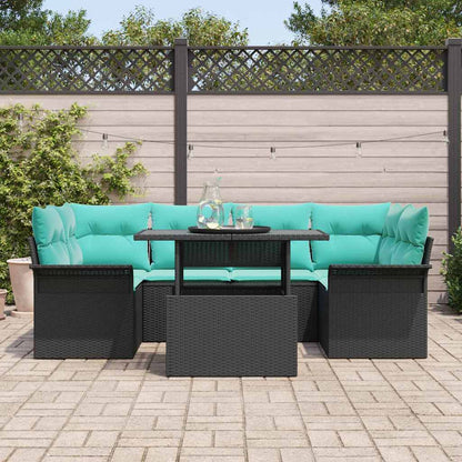 Set Divano da Giardino 7 pcs Nero Rattan in Polipropilene | homemem39