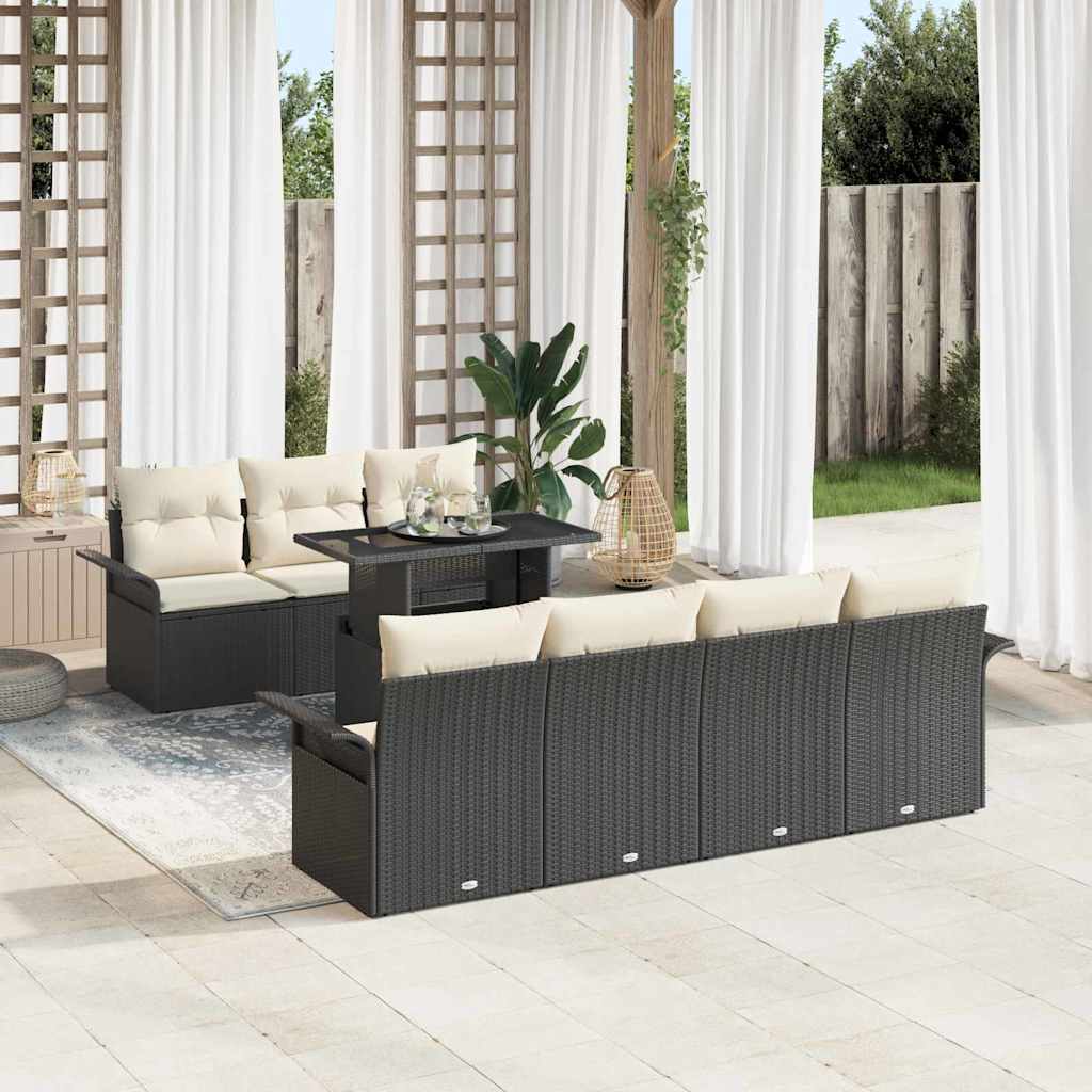 Set Divano da Giardino 8 pcs Nero Rattan in Polipropilene | homemem39