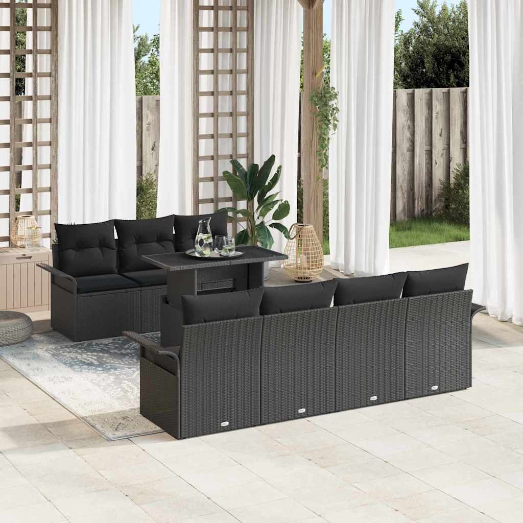 Set Divano da Giardino 8 pcs Nero Rattan in Polipropilene | homemem39
