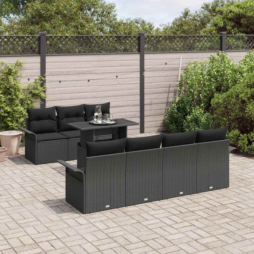 Set Divano da Giardino 8 pcs Nero Rattan in Polipropilene | homemem39