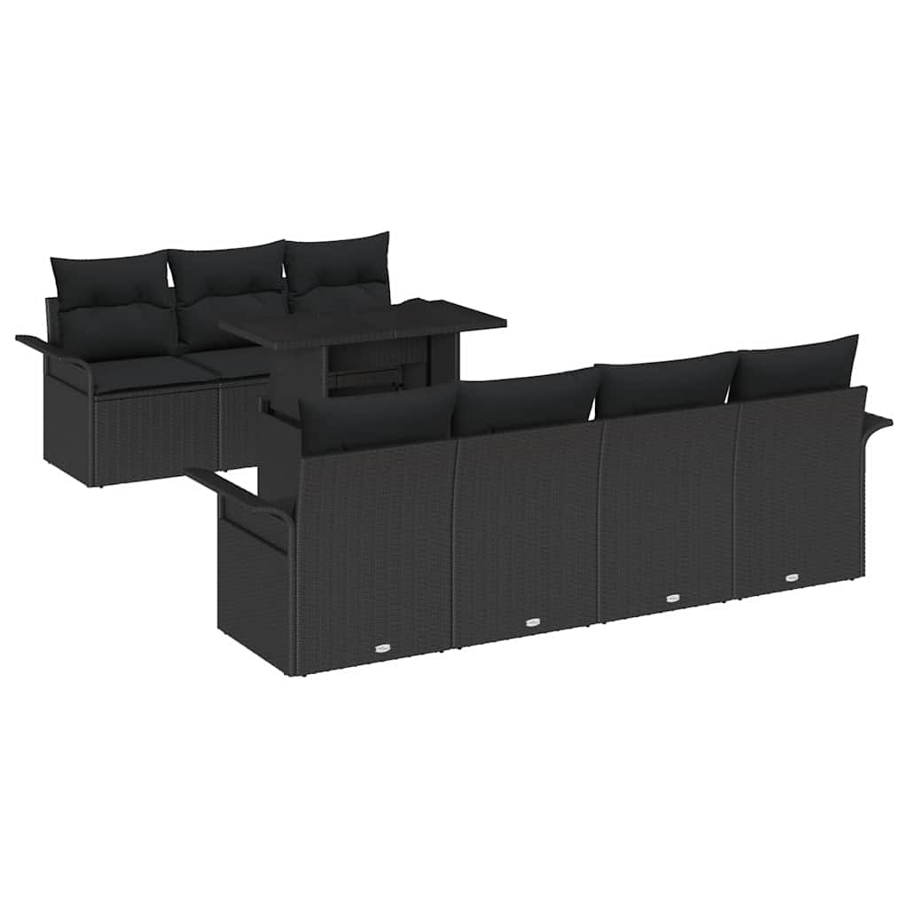Set Divano da Giardino 8 pcs Nero Rattan in Polipropilene | homemem39