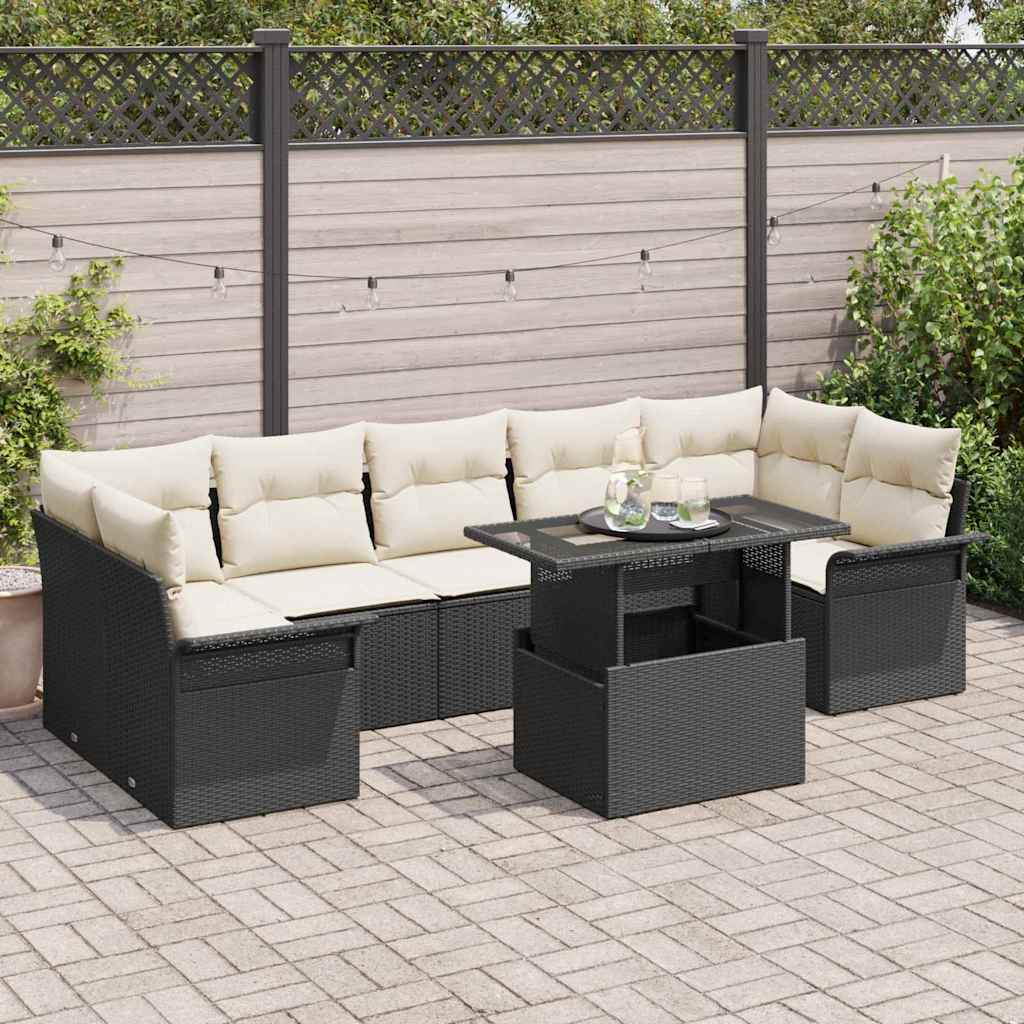 Set Divano da Giardino con cuscino 8 pcs Nero Poly Rattan | homemem39