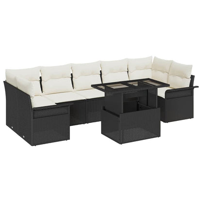 Set Divano da Giardino con cuscino 8 pcs Nero Poly Rattan | homemem39