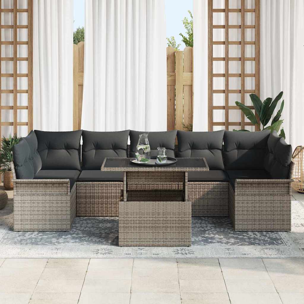 Set Divano da Giardino con cuscino 8 pcs Grigio Poly Rattan | homemem39