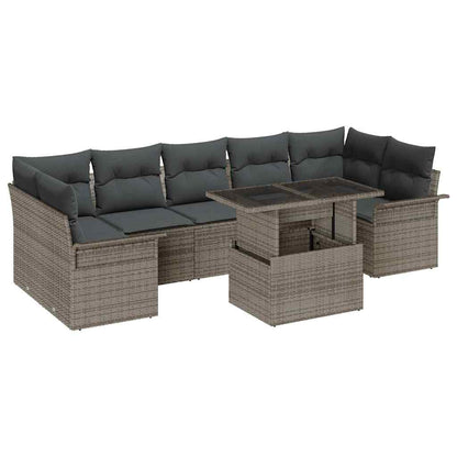 Set Divano da Giardino con cuscino 8 pcs Grigio Poly Rattan | homemem39