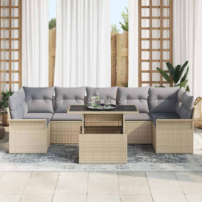 Set Divano da Giardino con cuscino 8 pcs Beige Poly Rattan | homemem39