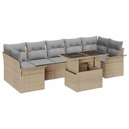 Set Divano da Giardino con cuscino 8 pcs Beige Poly Rattan | homemem39