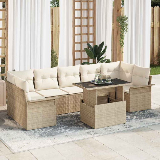 Set Divano da Giardino 8 pcs Beige Rattan in Polipropilene