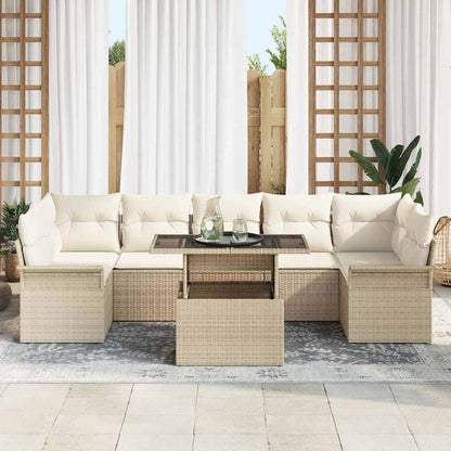 Set Divano da Giardino 8 pcs Beige Rattan in Polipropilene