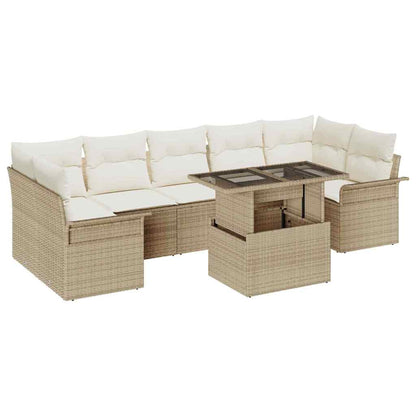Set Divano da Giardino 8 pcs Beige Rattan in Polipropilene