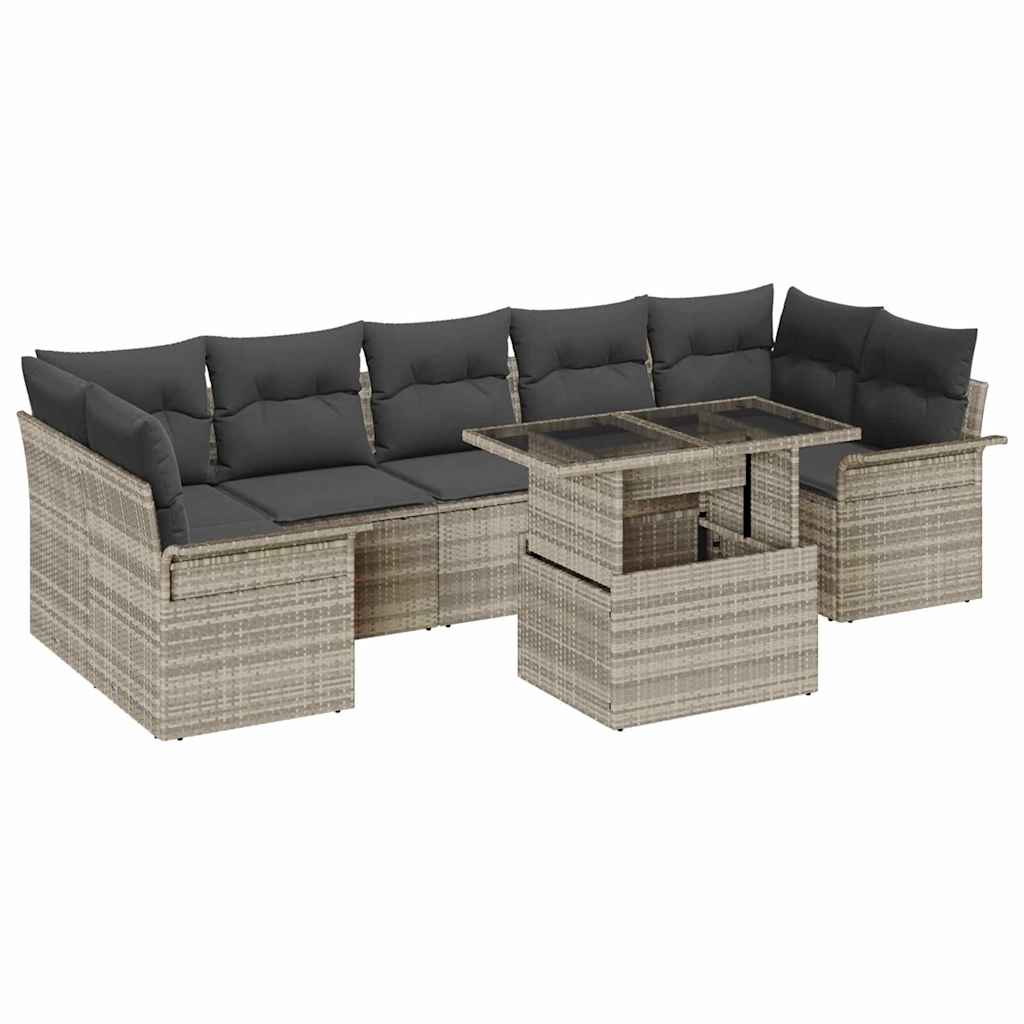 Set Divano da Giardino 8 pcs Grigio chiaro Poly Rattan | homemem39
