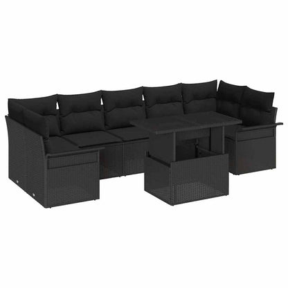Set Divano da Giardino con cuscino 8 pcs Nero Poly Rattan