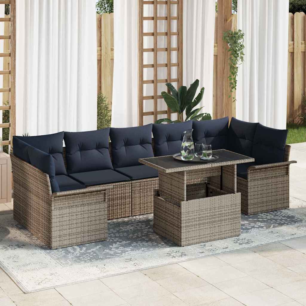 Set Divano da Giardino 8 pcs Grigio Rattan in Polipropilene | homemem39