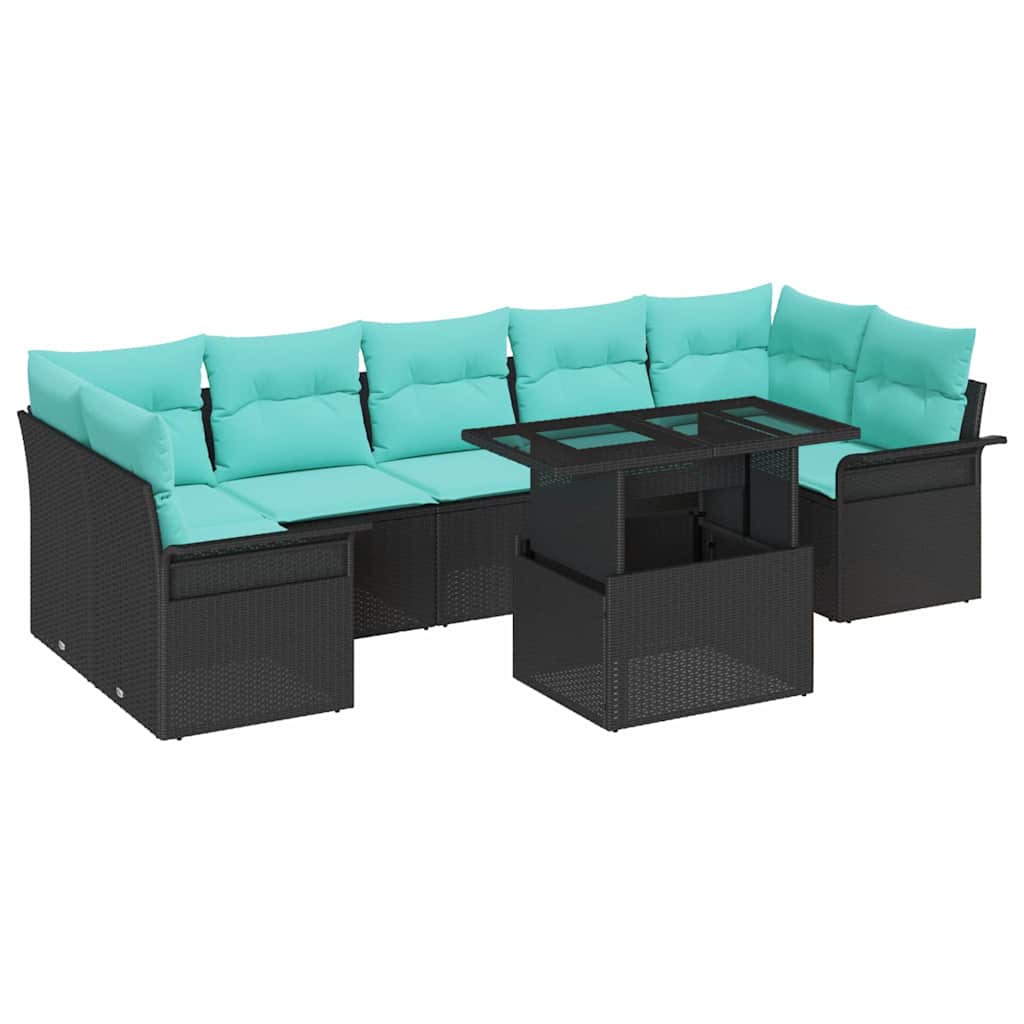 Set Divano da Giardino 8 pcs Nero Rattan in Polipropilene | homemem39