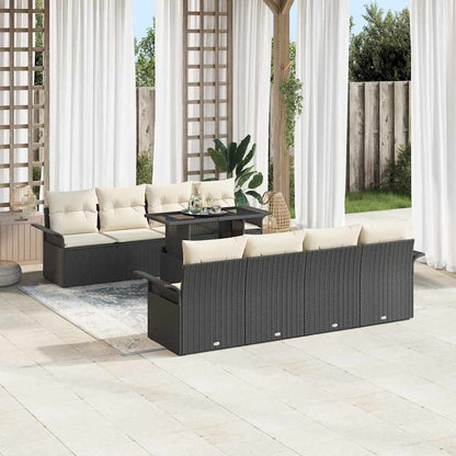 Set Divano da Giardino con cuscino 9 pcs Nero Poly Rattan | homemem39