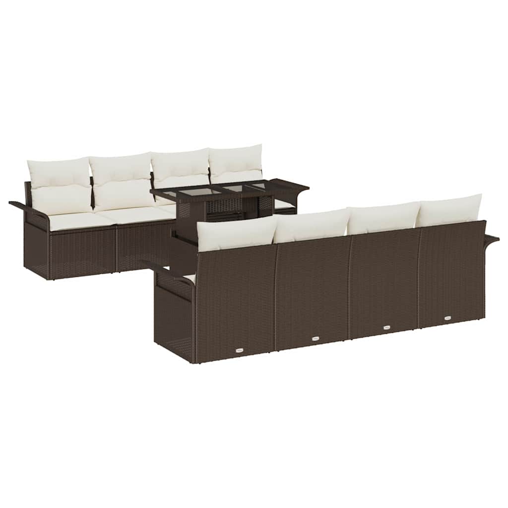 Set Divano da Giardino con cuscino 9 pcs Marrone Poly Rattan | homemem39
