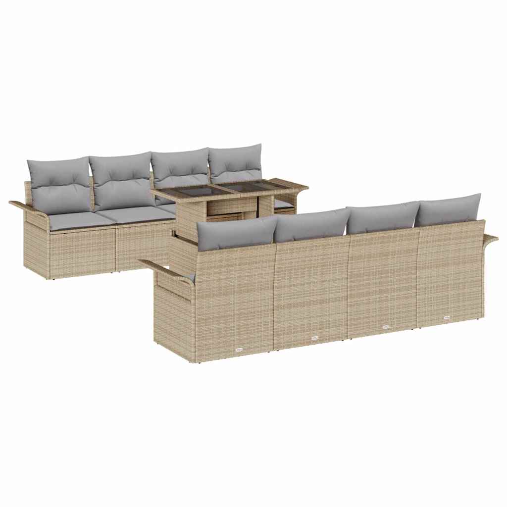 Set Divano da Giardino con cuscino 9 pcs Beige Poly Rattan | homemem39