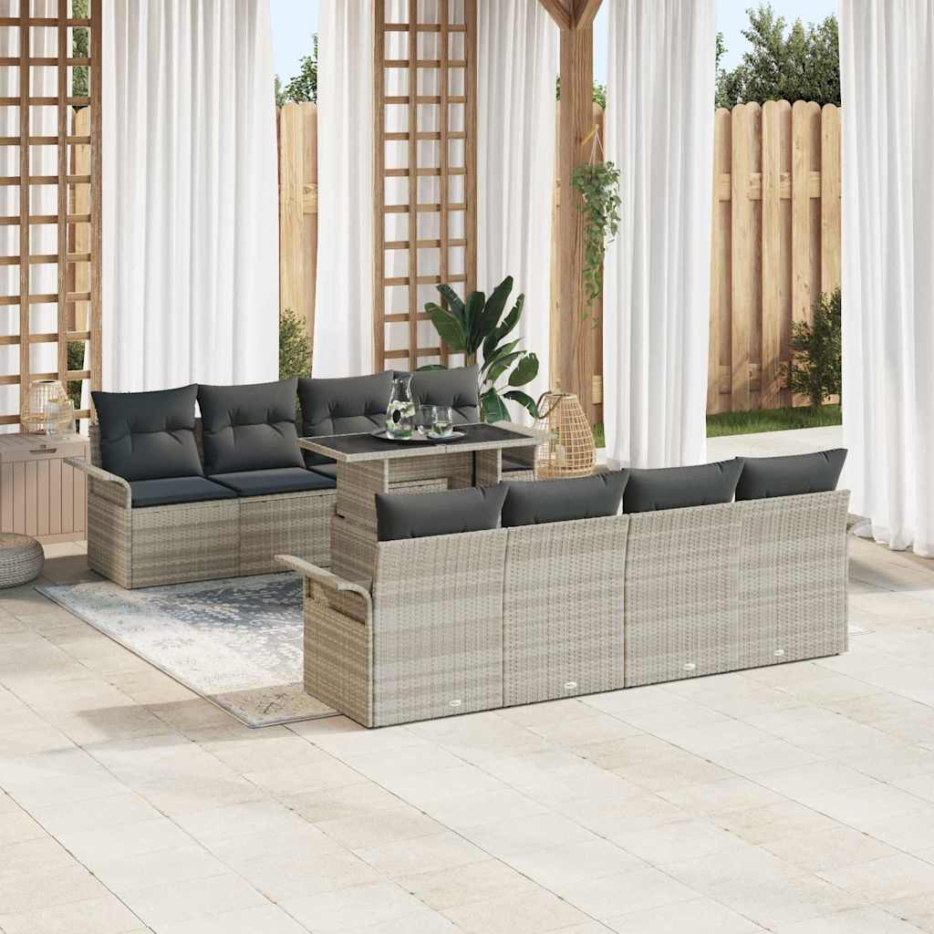 Set Divano da Giardino 9 pcs Grigio chiaro Poly Rattan | homemem39