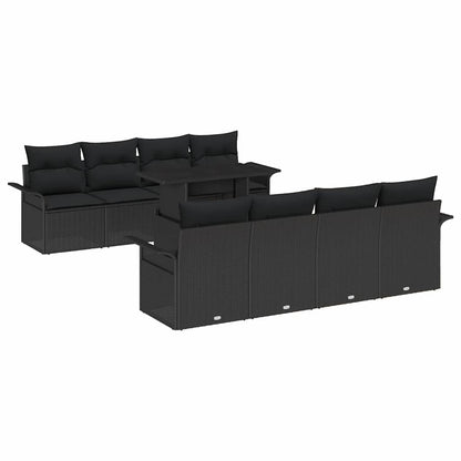 Set Divano da Giardino 9 pcs Nero Rattan in Polipropilene | homemem39