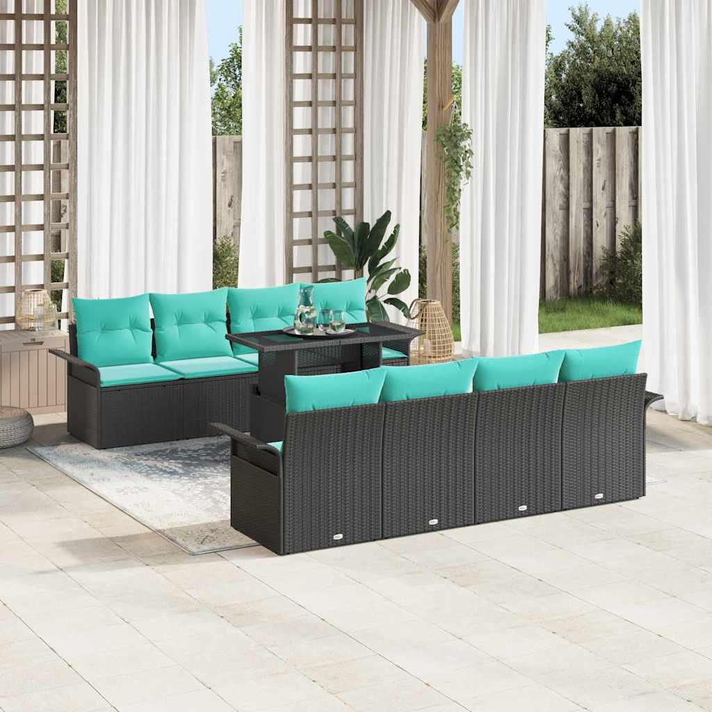 Set Divano da Giardino 9 pcs Nero Rattan in Polipropilene