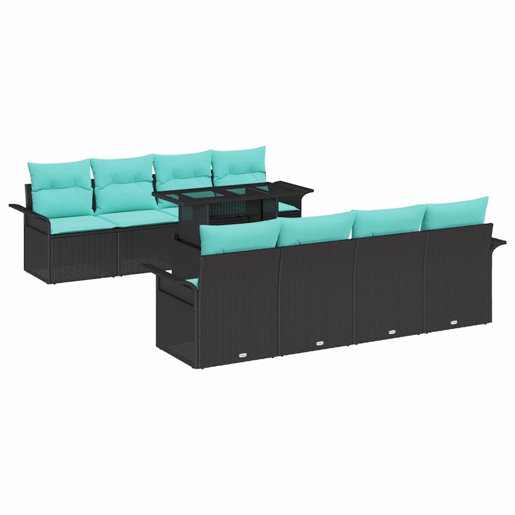 Set Divano da Giardino 9 pcs Nero Rattan in Polipropilene | homemem39