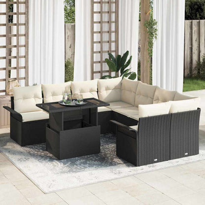 Set Divano da Giardino 9 pcs Nero Rattan in Polipropilene | homemem39