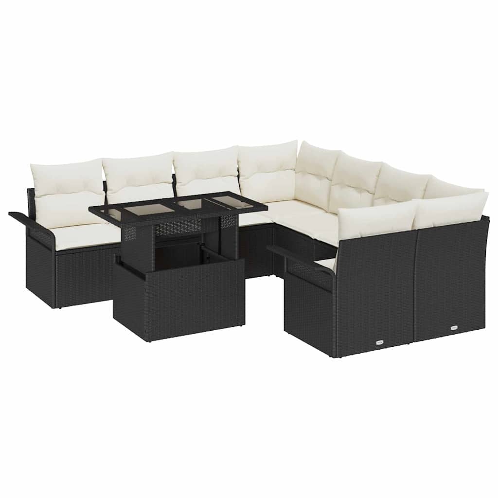 Set Divano da Giardino 9 pcs Nero Rattan in Polipropilene | homemem39