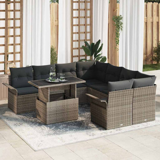 Set Divano da Giardino 9 pcs Grigio Rattan in Polipropilene - homemem39