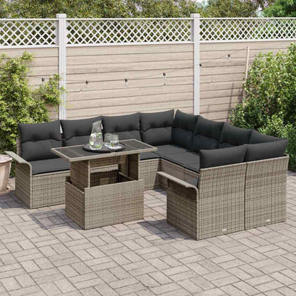 Set Divano da Giardino 9 pcs Grigio Rattan in Polipropilene | homemem39