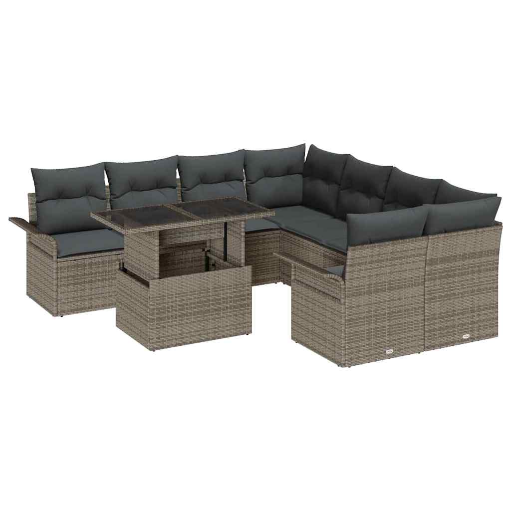 Set Divano da Giardino 9 pcs Grigio Rattan in Polipropilene | homemem39