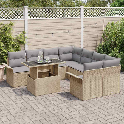 Set Divano da Giardino 9 pcs Beige Rattan in Polipropilene | homemem39