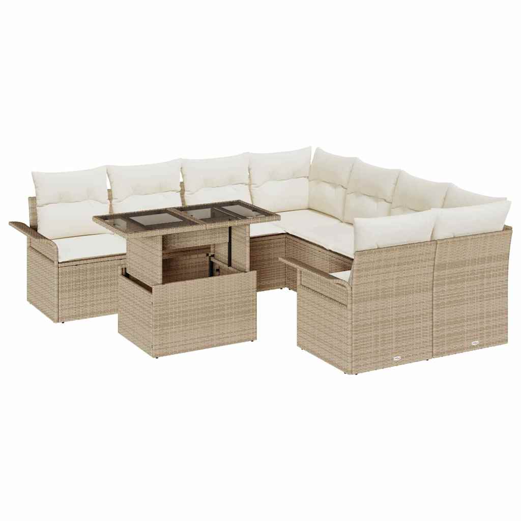 Set Divano da Giardino 9 pcs Beige Rattan in Polipropilene | homemem39