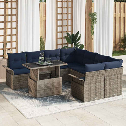 Set Divano da Giardino 9 pcs Grigio Rattan in Polipropilene | homemem39