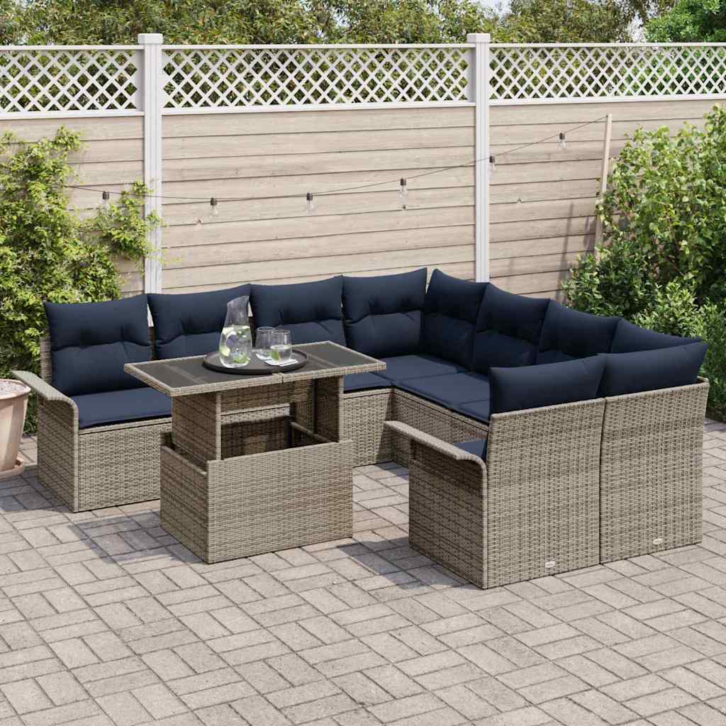 Set Divano da Giardino 9 pcs Grigio Rattan in Polipropilene | homemem39