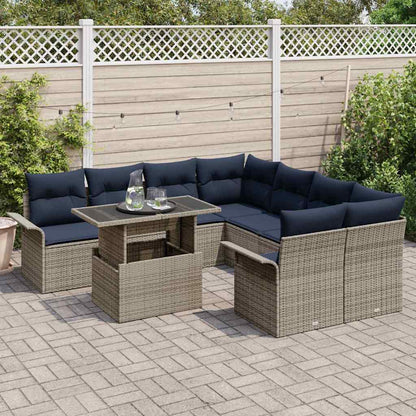 Set Divano da Giardino 9 pcs Grigio Rattan in Polipropilene | homemem39