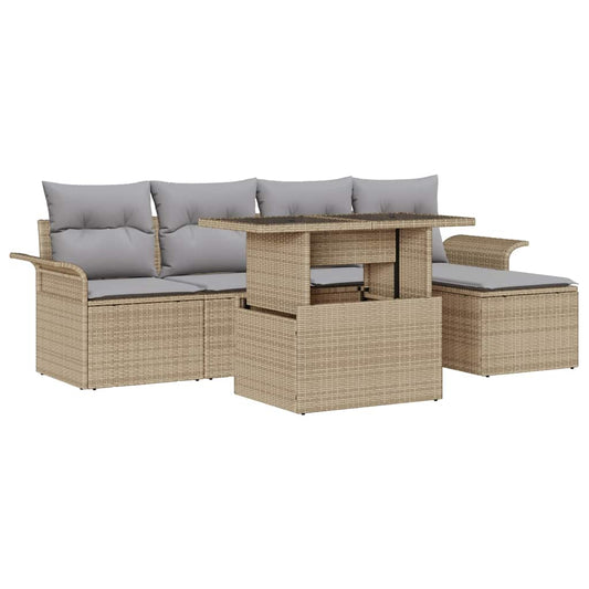 Set Divano da Giardino con cuscino 6 pcs Beige Poly Rattan