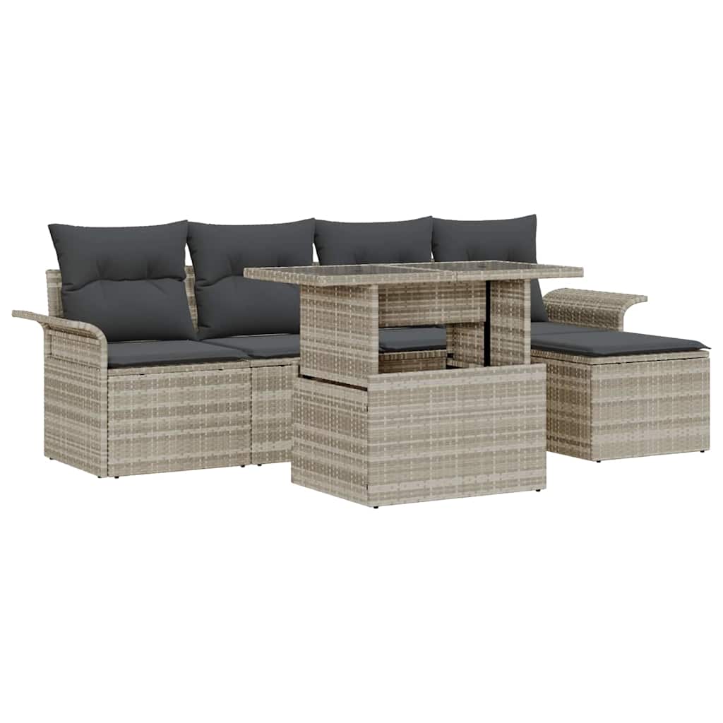 Set Divano da Giardino 6 pcs Grigio chiaro Poly Rattan | homemem39
