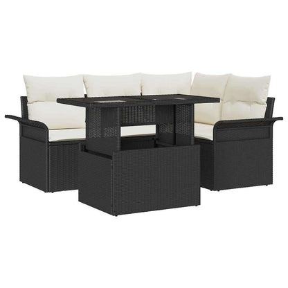 Set Divano da Giardino 5 pcs Nero Rattan in Polipropilene | homemem39