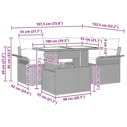 Set Divano da Giardino con cuscino 5 pcs Grigio Poly Rattan