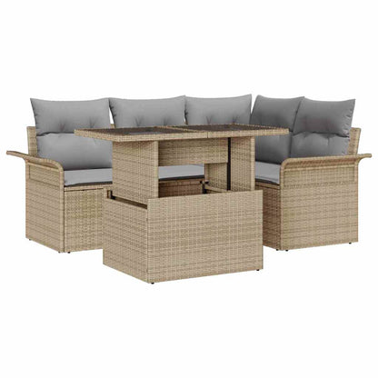 Set Divano da Giardino con cuscino 5 pcs Beige Poly Rattan | homemem39