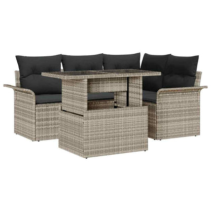 Set Divano da Giardino 5 pcs Grigio chiaro Poly Rattan | homemem39