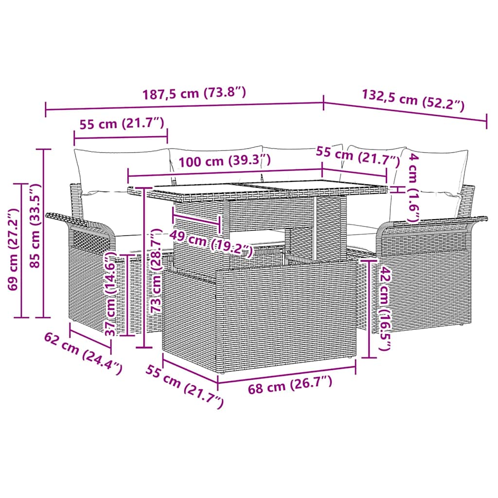 Set Divano da Giardino 5 pcs Grigio chiaro Poly Rattan | homemem39