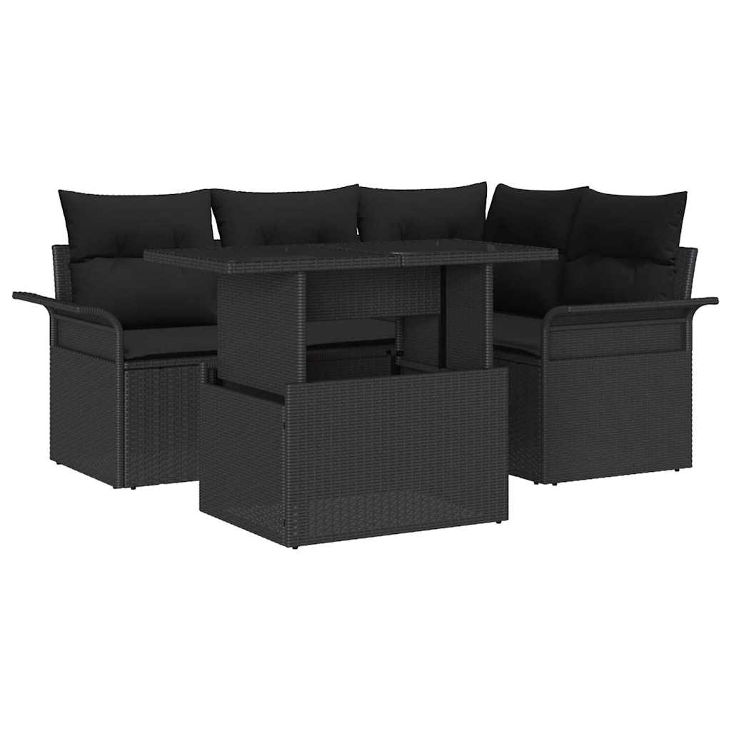 Set Divano da Giardino 5 pcs Nero Rattan in Polipropilene | homemem39