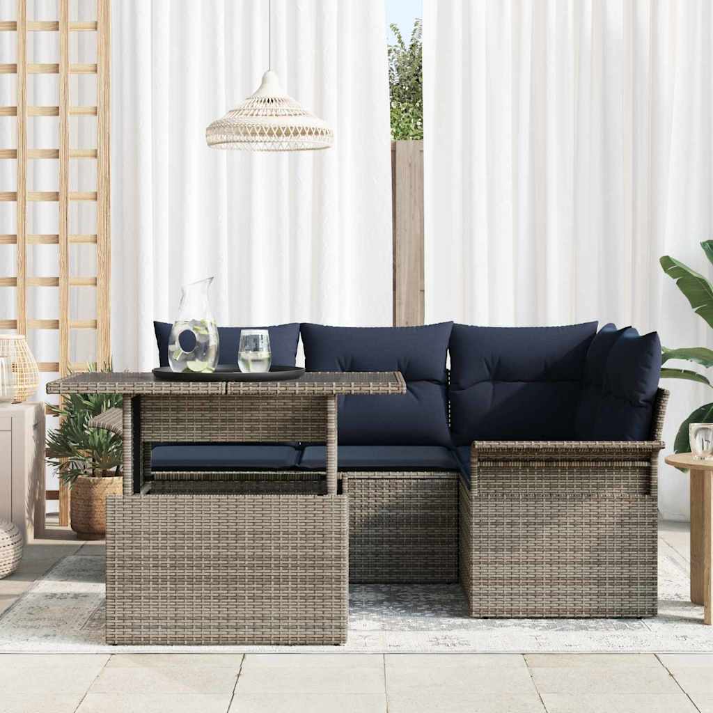 Set Divano da Giardino 5 pcs Grigio Rattan in Polipropilene | homemem39