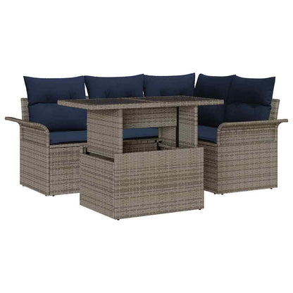 Set Divano da Giardino 5 pcs Grigio Rattan in Polipropilene | homemem39