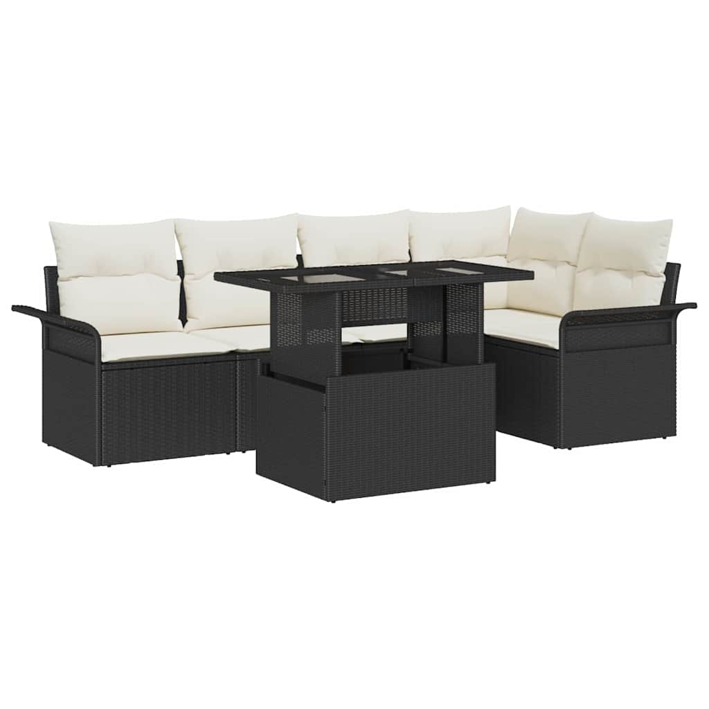 Set Divano da Giardino con cuscino 6 pcs Nero Poly Rattan | homemem39