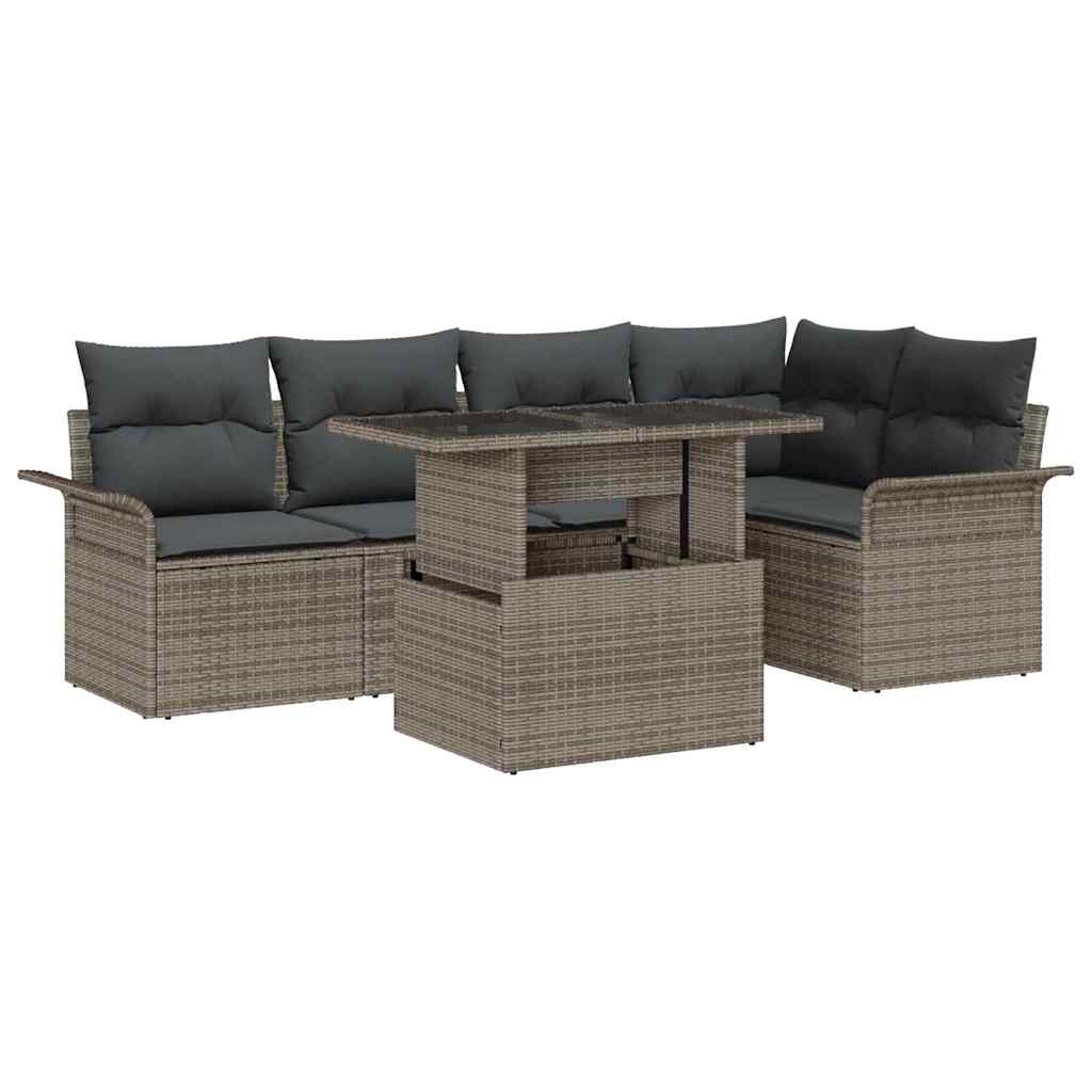 Set Divano da Giardino 6 pcs Grigio Rattan in Polipropilene | homemem39